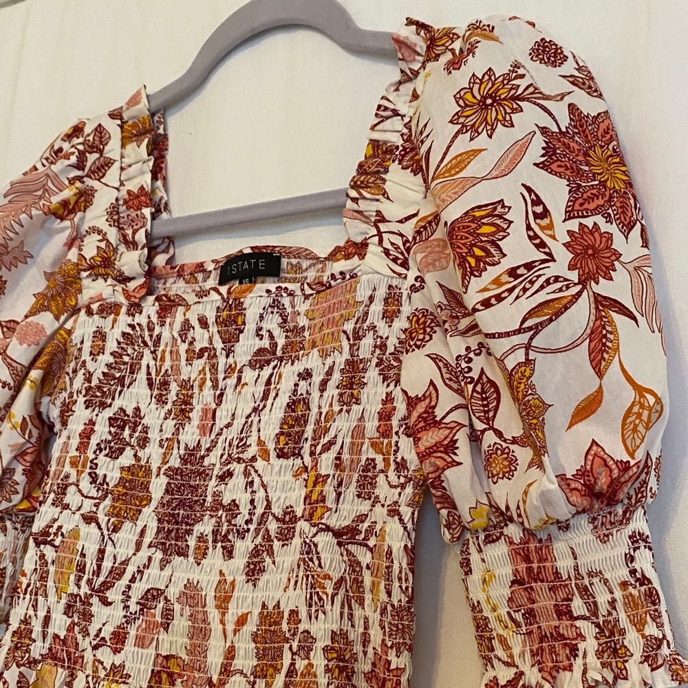 Floral puff sleeves ribbed women’s Dress with Autumn Floral - Picture 3 of 5